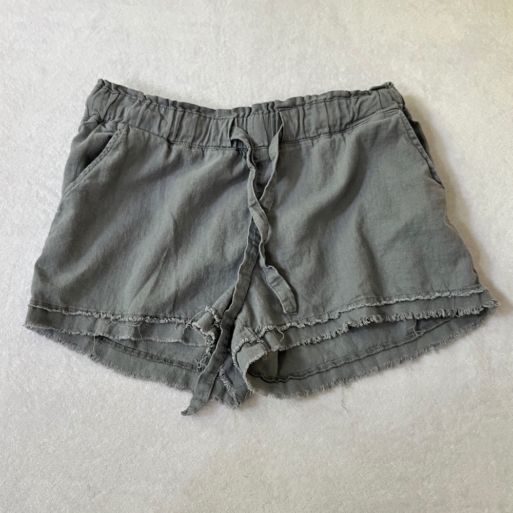 Rewash Linen Blend Shorts Gray Frayed Hem Paperbag Waist Large